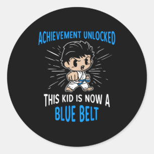 Sticker Rond T Shirt Cadeau pour Enfant Karatéka Ceinture Bleue