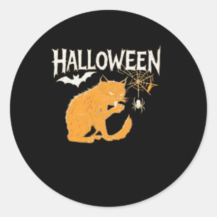 Sticker Rond T-shirt classique d'Halloween de Vampire Cat