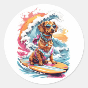 Sticker Rond T-shirt Dachshund Design avec étincelle d'eau