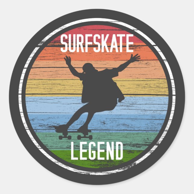 Sticker Rond T-shirt de la légende du surfskate rétro (Devant)