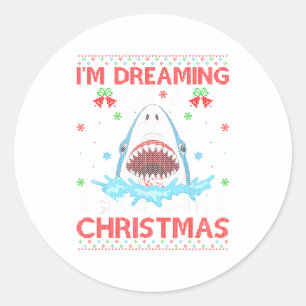 Sticker Rond T-shirt de Noël moche de Grand Requin Blanc pêche 