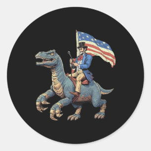 Sticker Rond T-shirt drôle Abe Lincoln chevauchant un dinosaure