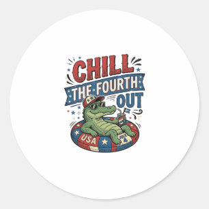 Sticker Rond T-shirt drôle d'alligator pour le quatre juillet