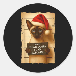 Sticker Rond T-shirt drôle de chat de Noël - Chapeau de Père No