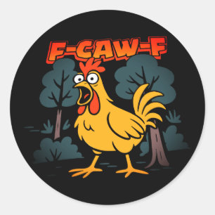 Sticker Rond T-shirt drôle de poulet – Dessin de style comique