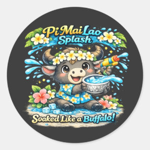 Sticker Rond T-shirt drôle Pi Mai Lao éclaboussé comme un buffl