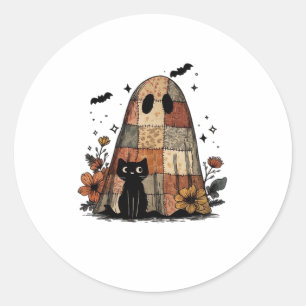 Sticker Rond T-Shirt essentiel chat noir fantôme Halloween patc