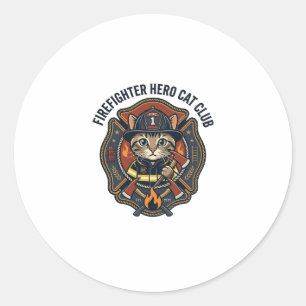 Sticker Rond T-shirt graphique chat héros pompier - Pompiers