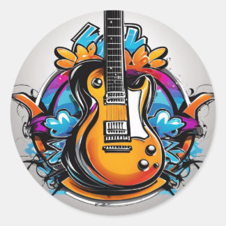 Sticker Rond T-shirt guitare psychédélique
