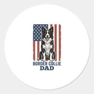 Sticker Rond T-shirt pour papa Border Collie patriotique vintag