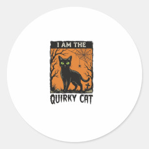 Sticker Rond T-Shirt Quirky Cat Halloween Gravure Vintage Des