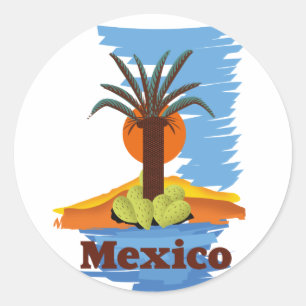 Sticker Rond T-Shirt vintage dessin animé de palmier mexicain