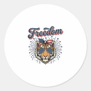 Sticker Rond T-shirt vintage gravure Freedom Tiger patriotique_