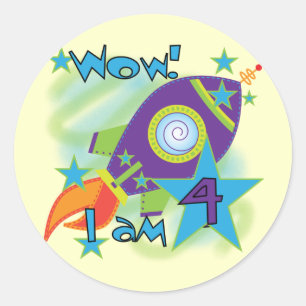 Sticker Rond T-shirts et cadeaux 4e anniversaire Rocket Ship
