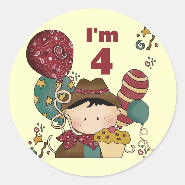 Sticker Rond T-shirts et cadeaux Cowboy 4e anniversaire (Devant)