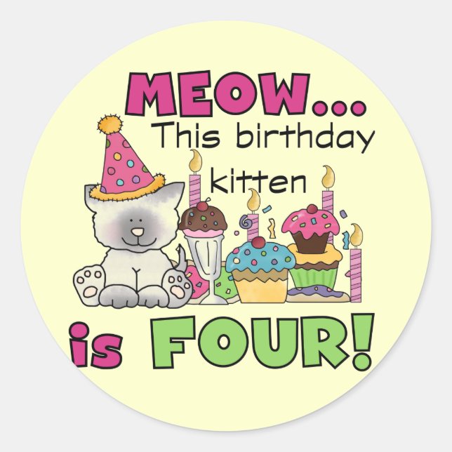 Sticker Rond T-shirts et cadeaux d'anniversaire 4th Kitten (Devant)