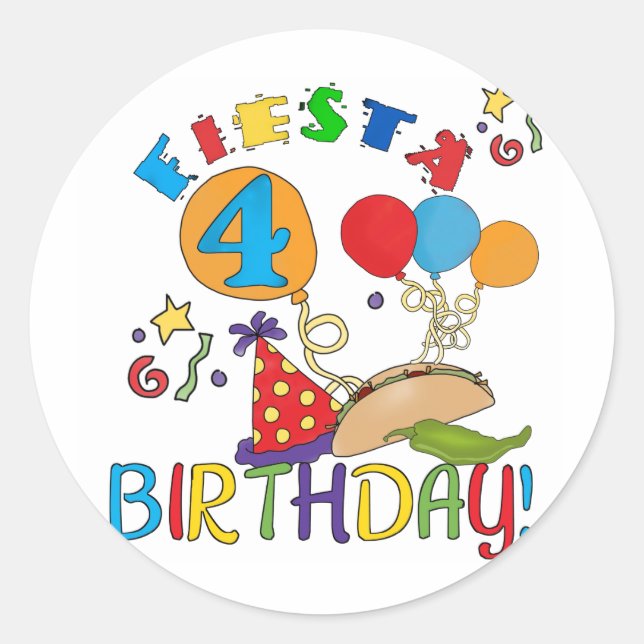 Sticker Rond T-shirts et cadeaux Fiesta 4th Birthday (Devant)