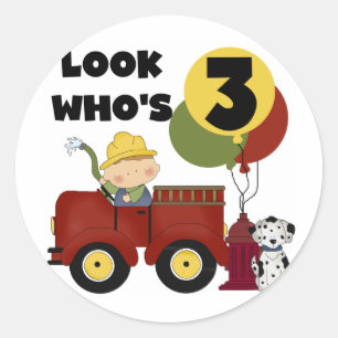 Sticker Rond T-shirts et cadeaux Fireman 3ème anniversaire