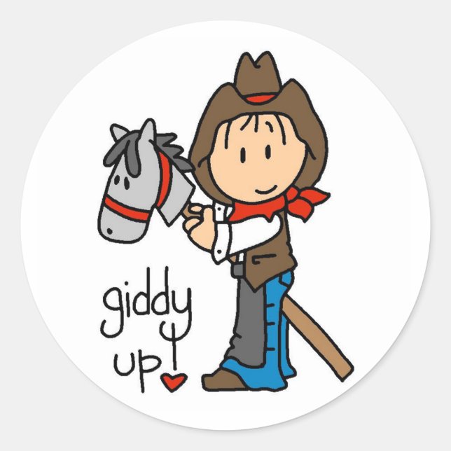 Sticker Rond T-shirts et cadeaux Giddy Up Cowboy (Devant)