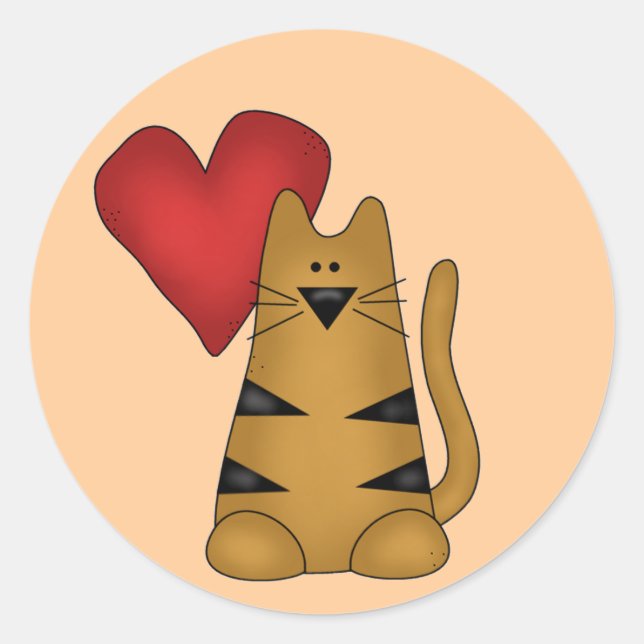 Sticker Rond T-shirts et cadeaux Heart and Striped Cat (Devant)