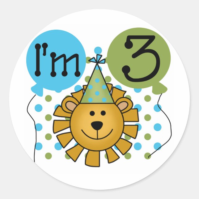 Sticker Rond T-shirts et cadeaux Lion 3e anniversaire (Devant)
