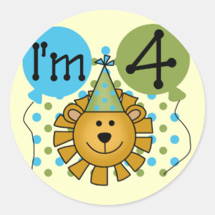 Sticker Rond T-shirts et cadeaux Lion 4th Birthday