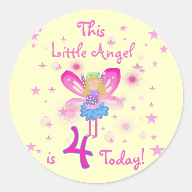 Sticker Rond T-shirts et cadeaux Little Angel 4th Birthday (Devant)