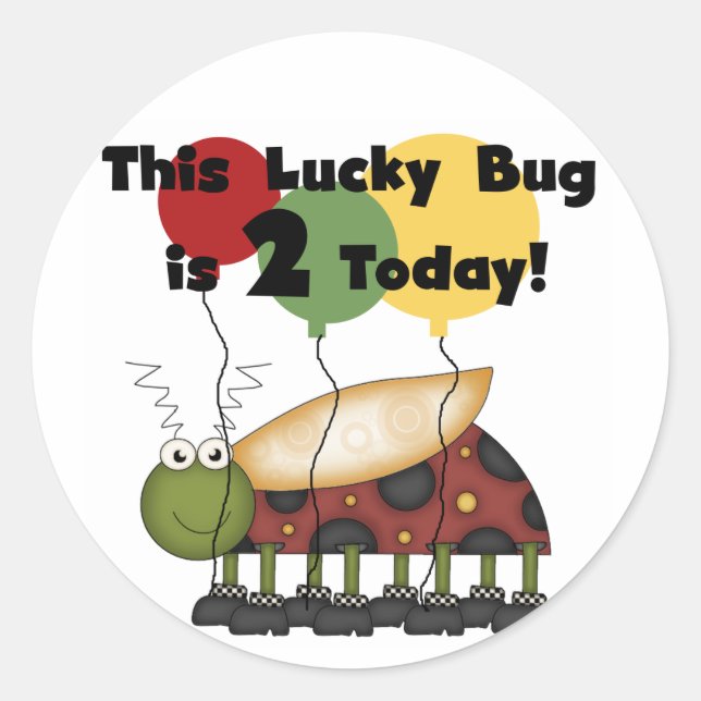 Sticker Rond T-shirts et cadeaux Lucky Bug 2e anniversaire (Devant)