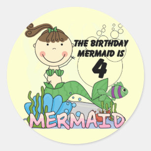 Sticker Rond T-shirts et cadeaux Mermaid 4th Birthday