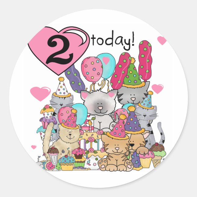 Sticker Rond T-shirts et cadeaux Party Kittens 2e anniversaire (Devant)
