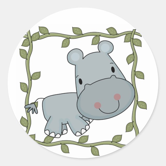 Sticker Rond T-shirts et cadeaux pour bébés Hippo (Devant)