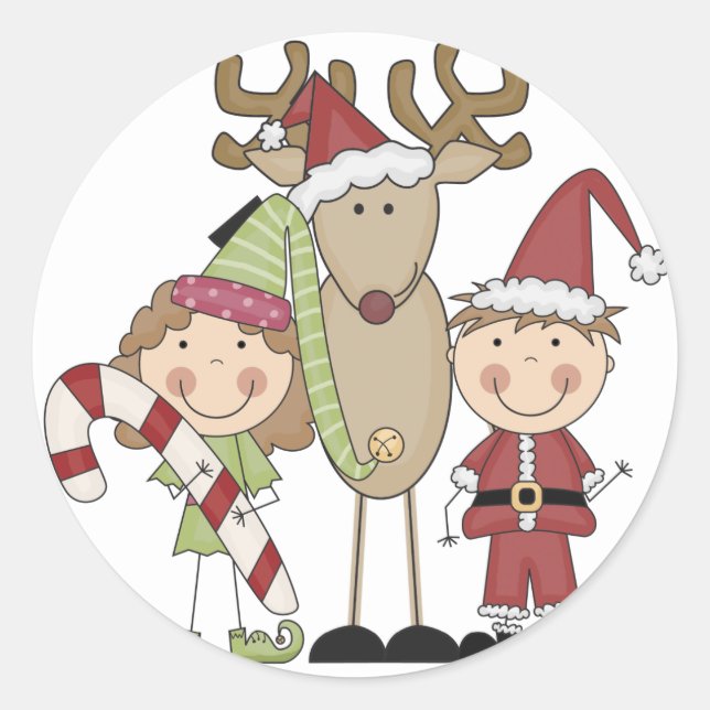 Sticker Rond T-shirts et cadeaux Reindeer et Elves (Devant)