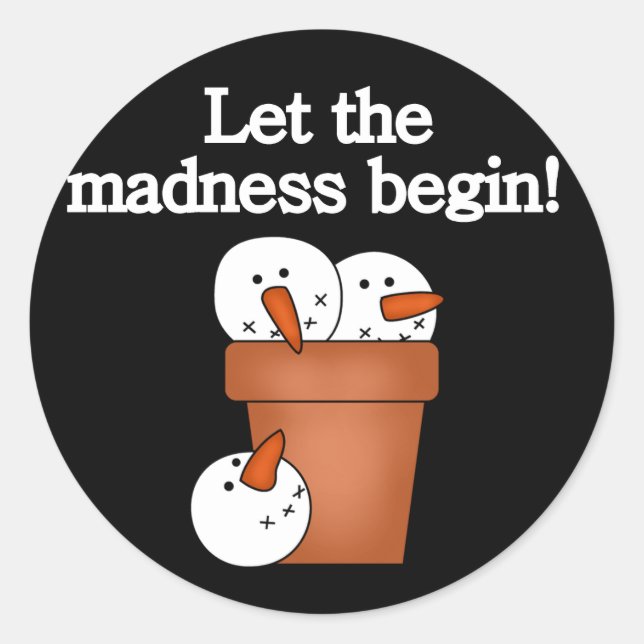 Sticker Rond T-shirts et cadeaux Snowman Holiday Madness (Devant)