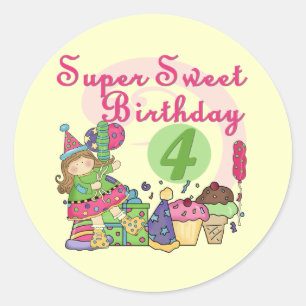 Sticker Rond T-shirts et cadeaux Super Sweet 4e anniversaire