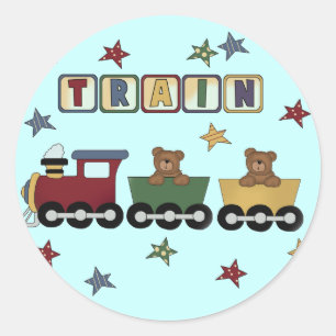 Sticker Rond T-shirts et cadeaux Teddy Bear Train