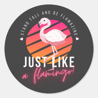 Sticker Rond T-shirts Flamants roses amusants