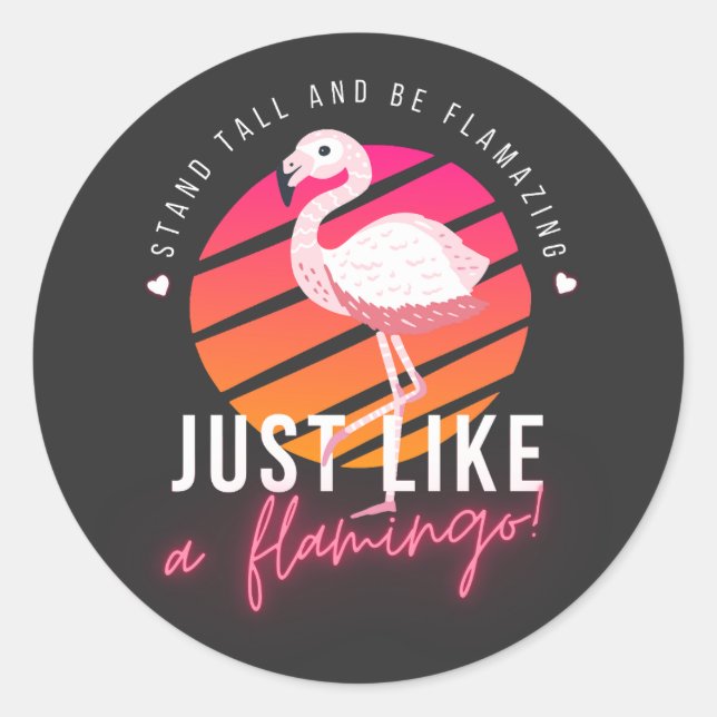 Sticker Rond T-shirts Flamants roses amusants (Devant)