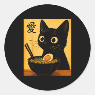 Sticker Rond T-shirts graphiques drôles japonais Ramen de chat