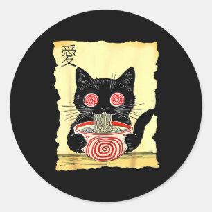 Sticker Rond T-shirts graphiques drôles japonais Ramen de chat 
