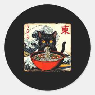 Sticker Rond T-shirts graphiques drôles japonais Ramen de chat