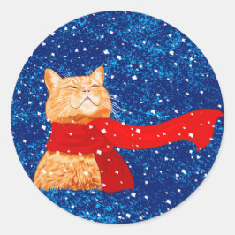 Sticker Rond Tabby aime la neige