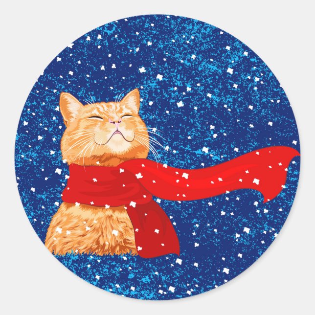 Sticker Rond Tabby aime la neige (Devant)