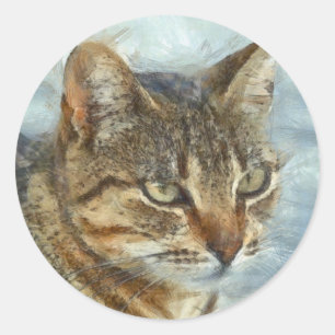 Sticker Rond Tabby Cat Étonnant Gros Plan Graphite Portra