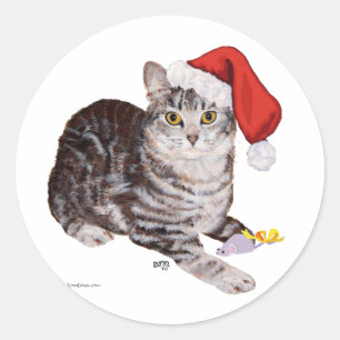 Sticker Rond Tabby Chat américain Shorthair - Noël