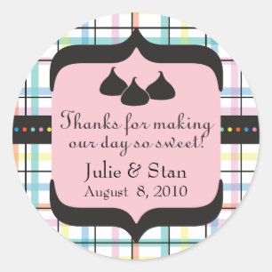 Sticker Rond Table de bonbons Mariage rose vert plaid