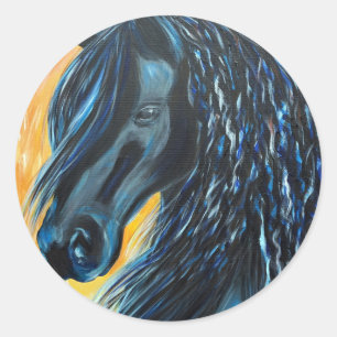 Sticker Rond Tableau de Cheval Noir