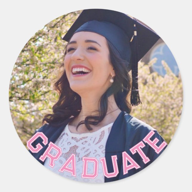Sticker Rond Tableau de la partie de graduation en rose photo p (Devant)