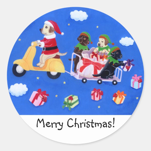 Sticker Rond Tableau de livraison de Noël Labrador (Devant)