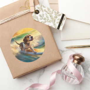 Sticker Rond Tableau de surf de plage beagle