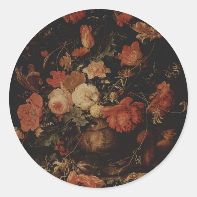 Sticker Rond Tableau floral d'Abraham Mignon (Devant)